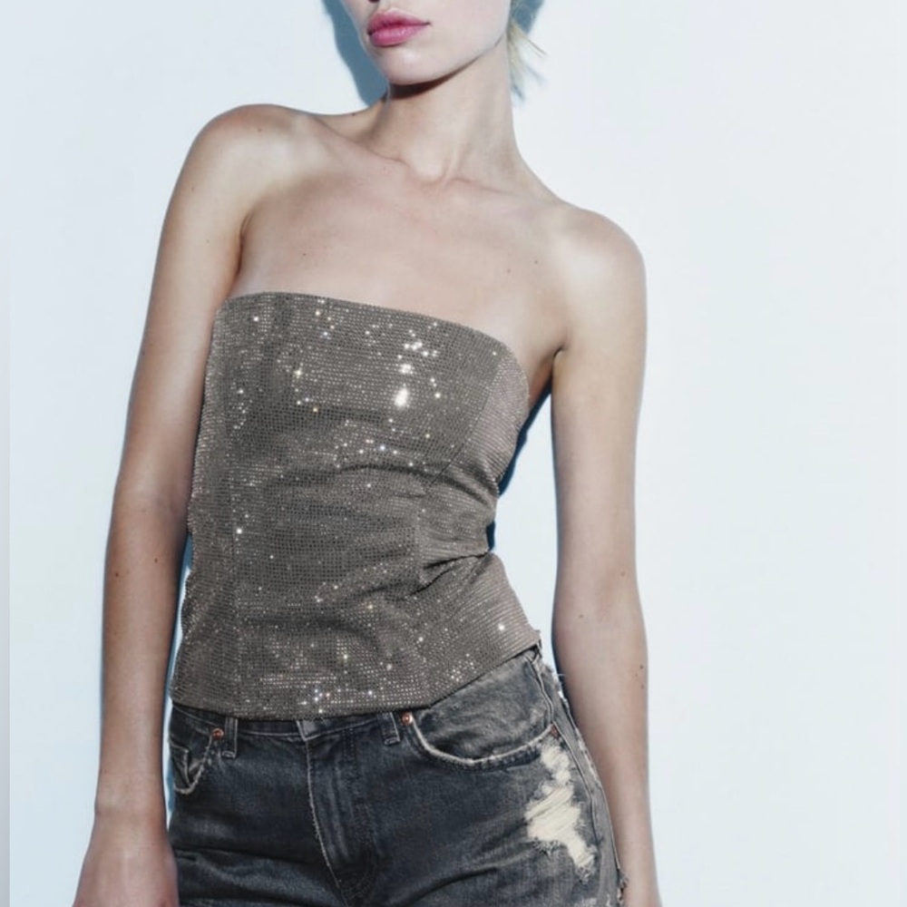 ZARA Strapless Rhinestone Top